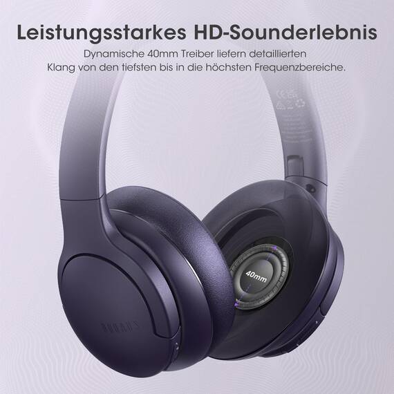 DOQAUS Kopfhörer Kabellos Bluetooth,Bis zu 90 Std Bluetooth Kopfhörer Over-Ear mit 3 EQ-Modi, HiFi Stereo, Eingebautes Mikrofon, Faltbares Wireless Headphones für Handys/iPad/Laptops/PC (Lila)