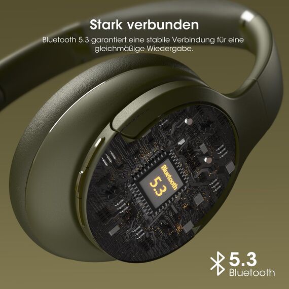 DOQAUS Kopfhörer Kabellos Bluetooth,Bis zu 90 Std Bluetooth Kopfhörer Over-Ear mit 3 EQ-Modi, HiFi Stereo, Eingebautes Mikrofon, Faltbares Wireless Headphones für Handys/iPad/Laptops/PC (Grün)