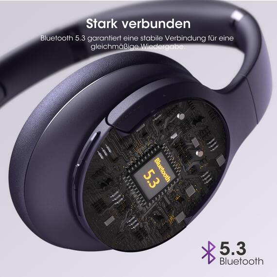 DOQAUS Kopfhörer Kabellos Bluetooth,Bis zu 90 Std Bluetooth Kopfhörer Over-Ear mit 3 EQ-Modi, HiFi Stereo, Eingebautes Mikrofon, Faltbares Wireless Headphones für Handys/iPad/Laptops/PC (Lila)