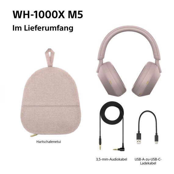 Sony WH-1000XM5 Kabelloser Premium-Kopfhörer mit Noise Cancelling, Bluetooth, kristallklare Anrufqualität, Hi-Res-Audio, bis zu 30 Std Akkulaufzeit, inkl. Hardcase, iOS & Android - Smoky Pink