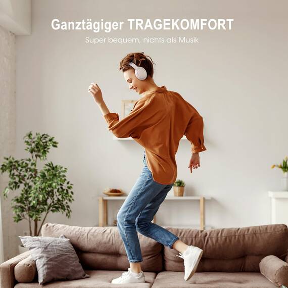 DOQAUS Kopfhörer Kabellos Bluetooth Bis zu 90 Std,Bluetooth Kopfhörer Over-Ear mit 3 EQ-Modi, HiFi Stereo, Eingebautes Mikrofon, Faltbares Wireless Headphones für Handys/iPad/Laptops/PC-Hellgrau