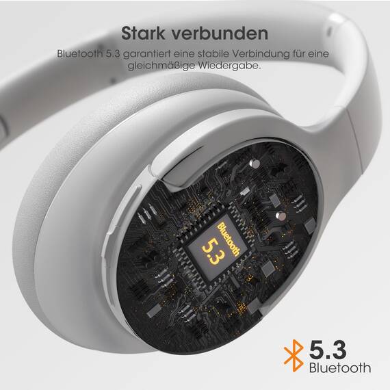 DOQAUS Kopfhörer Kabellos Bluetooth Bis zu 90 Std,Bluetooth Kopfhörer Over-Ear mit 3 EQ-Modi, HiFi Stereo, Eingebautes Mikrofon, Faltbares Wireless Headphones für Handys/iPad/Laptops/PC-Hellgrau