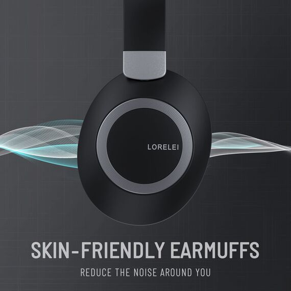 LORELEI B-C6 Kabellose Over-Ear-Kopfhörer, 50H Playtime Faltbare, leichte Bluetooth-Headsets, Tiefe Bässe, eingebautes Mikrofon, Ohrenschützer aus Memory-Schaumstoff, für Reisen(Space Black)