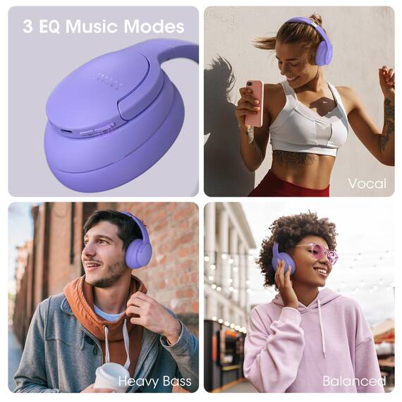 DOQAUS Kopfhörer Kabellos Bluetooth Bis zu 90 Std,Bluetooth Kopfhörer Over-Ear mit 3 EQ-Modi, HiFi Stereo, Eingebautes Mikrofon, Faltbares Wireless Headphones für Handys/iPad/Laptops/PC-Violett