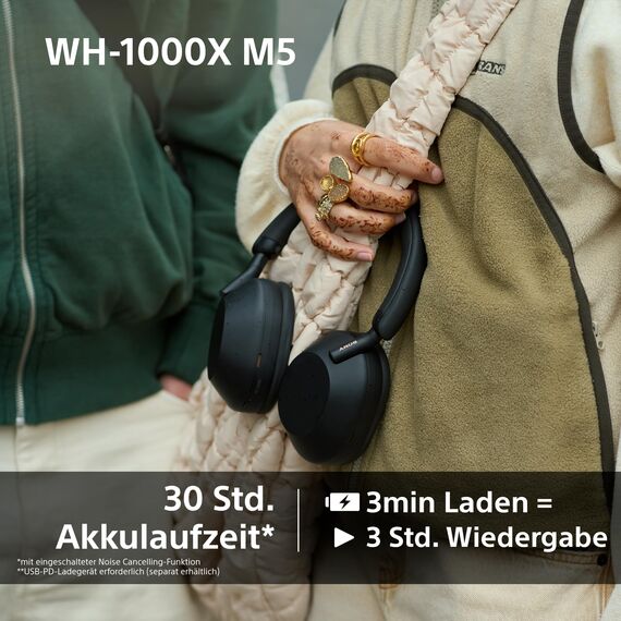 Sony WH-1000XM5 Kabelloser Premium-Kopfhörer mit Noise Cancelling, Bluetooth, kristallklare Anrufqualität, Hi-Res-Audio, bis zu 30 Std Akkulaufzeit , inkl. Hardcase , iOS & Android - Midnight Blue