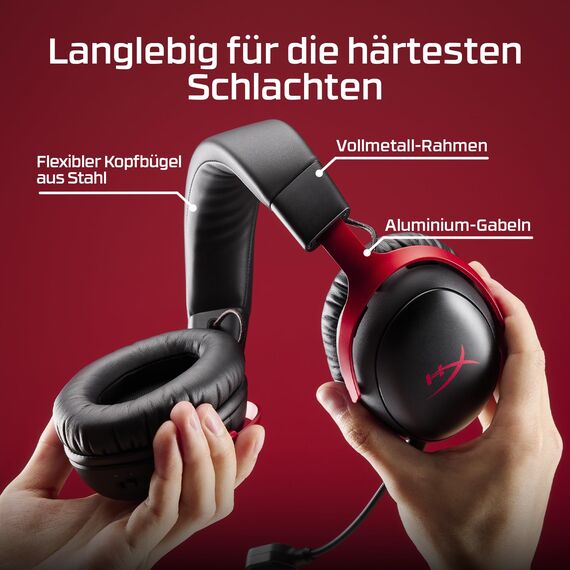HyperX Cloud III S – Kabelloses Gaming-Headset, Multiplattform, 2,4 GHz, Bluetooth, Akkulaufzeit bis zu 120 Stunden, 2,4 GHz, 53-mm-Neigungstreiber, 10-mm-abnehmbares Mikrofon – Schwarz-Rot
