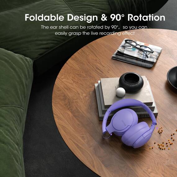 DOQAUS Kopfhörer Kabellos Bluetooth Bis zu 90 Std,Bluetooth Kopfhörer Over-Ear mit 3 EQ-Modi, HiFi Stereo, Eingebautes Mikrofon, Faltbares Wireless Headphones für Handys/iPad/Laptops/PC-Violett
