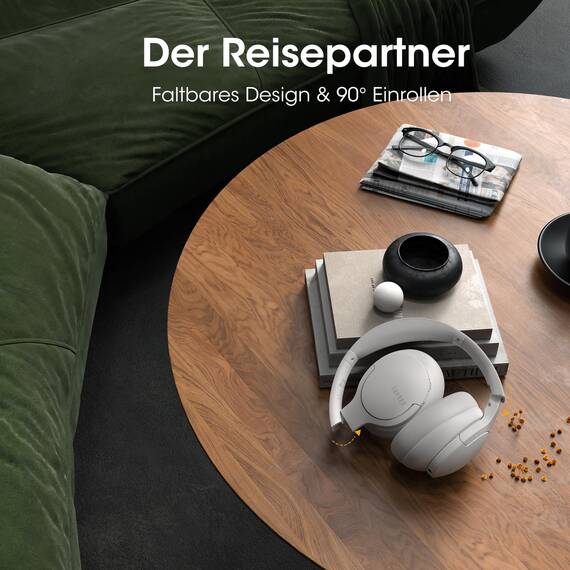 DOQAUS Kopfhörer Kabellos Bluetooth Bis zu 90 Std,Bluetooth Kopfhörer Over-Ear mit 3 EQ-Modi, HiFi Stereo, Eingebautes Mikrofon, Faltbares Wireless Headphones für Handys/iPad/Laptops/PC-Hellgrau