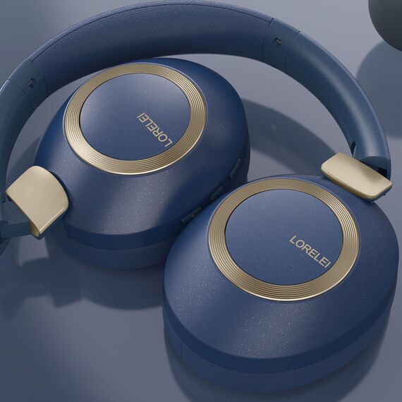 LORELEI B-C6 Kabellose Over-Ear-Kopfhörer, 50H Playtime Faltbare, leichte Bluetooth-Headsets, Tiefe Bässe, eingebautes Mikrofon, Ohrenschützer aus Memory-Schaumstoff, für Reisen(Navy)