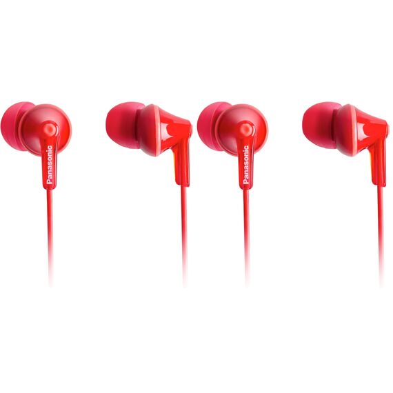 Panasonic RP-HJE125-R In-Ohr-Kopfhörer - DREI Paar Pass-Stücke, 10-24.000 Hz, 1,1 m Kabel, rot (Packung mit 2)