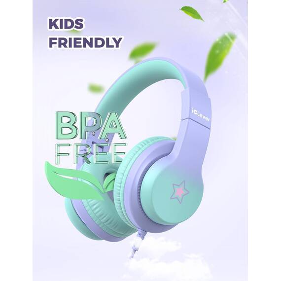 iClever Kinder Kopfhörer, Kinderkopfhörer mit Kabel 85dBA Sichere Lautstärke, HS19S Stereo-Sound Over Ear Kopfhörer für Kinder, Hi-Fi Klang, 3,5 mm kabelgebundene, Faltbare Kopfhörer für iPad/Computer