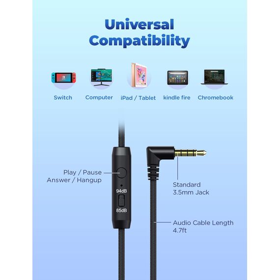 iClever Kinder Kopfhörer, Kabel Kopfhörer für Kinder, Verstellbares Stirnband, Stereo Sound, Faltbare, Entwirrte Drähte, 3,5 mm Aux Jack, 85dB Volume Limited, Kinder Kopfhörer auf Ohr (Blue Black)
