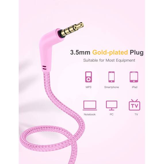 Nabevi Kinder Kopfhörer, Kopfhörer Kinder mit Kabel, 85/94dB Lautstärkegrenze, HD-Ton, Sharing-Funktion, Over-Ear Verstellbare Faltbare Kinderkopfhörer mit Mikrofon für Schule/Reise/PC/iPad, Rosa