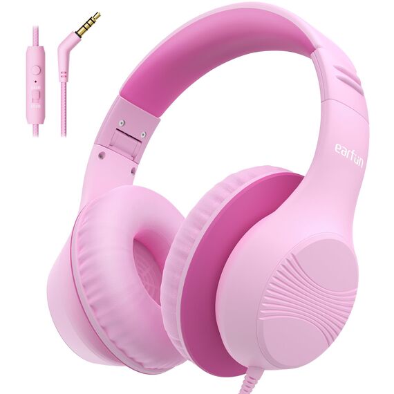 EarFun Kinder Kopfhörer, Over-Ear Kopfhörer für Kinder mit Kabel, 85/94dB Lautstärkenbegrenzer, Faltbar, Einstellbar, Hi-Fi Klang, HD-Mikrofon, Komfortables Tragen, Kinderkopfhörer für Schule/Tablet