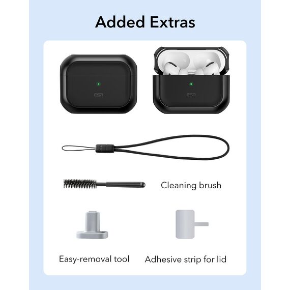 ESR für Airpods Pro 2 Hülle (2023/2022/2019), kompatibel mit AirPods Pro 2./1. Generation, MagSafe Ready, Magnetischer Deckel, USB-C/Lightning Kabel, Hybrid Sturzschutz, Schwarz