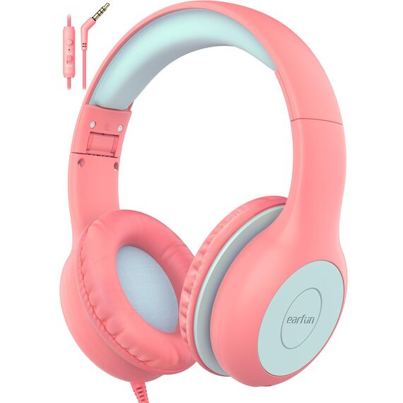 EarFun Kinder Kopfhörer, Kopfhörer Kinder mit Kabel, 85/94dB Lautstärkenbegrenzer, faltbar, verstellbar, Stereo Sound, HD-Mikrofon, Audio-Sharing, Over-Ear Kinderkopfhörer für Schule/Tablet/Reisen
