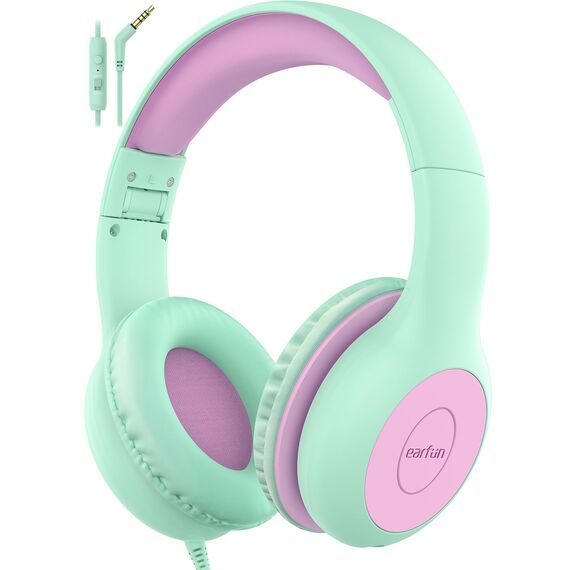 EarFun Kinder Kopfhörer, Kopfhörer Kinder mit Kabel, 85/94dB Lautstärkenbegrenzer, faltbar, verstellbar, Stereo Sound, HD-Mikrofon, Audio-Sharing, Over-Ear Kinderkopfhörer für Schule/Tablet/Reisen