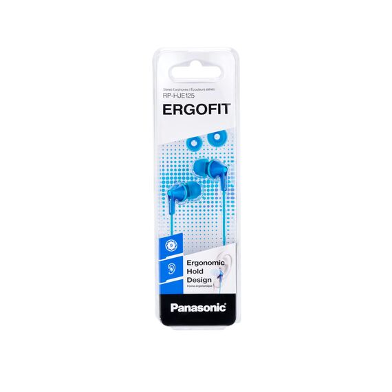 Panasonic RP-HJE125E-A ErgoFit Kabelgebundene Ohrkanalhörer, In-Ear Kopfhörer mit individueller Passform, 1,1 m langes Kabel, 3,5-mm-Klinkenstecker, Blaue