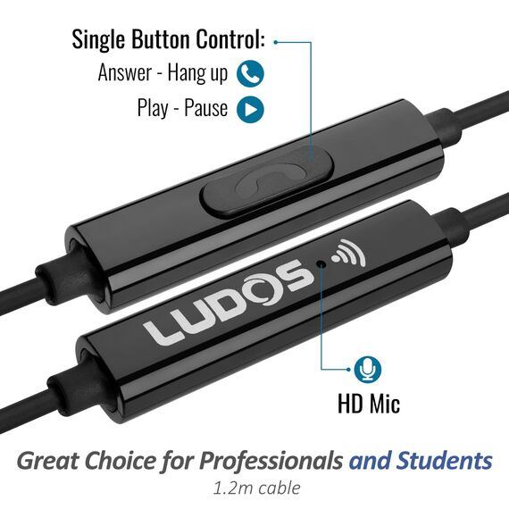 LUDOS OMNITONE Kopfhörer In Ear Kopfhörer mit Kabel und Mikrofon, 5 Jahre Garantie, In Ear Ohrhörer, 3,5 mm Klinkenstecker Earbuds, Satte Bässe Earphones, Headphones für iPhone, iPad, Huawei, Samsung