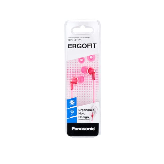 Panasonic RP-HJE125-P In-Ohr-Kopfhörer - Drei Paar Pass-Stücke, 10-24.000 Hz, 1,1 m Kabel, rosa