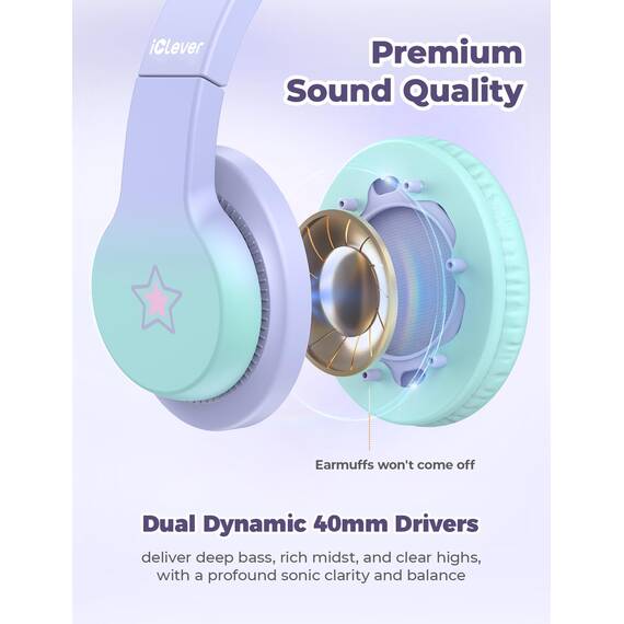 iClever Kinder Kopfhörer, Kinderkopfhörer mit Kabel 85dBA Sichere Lautstärke, HS19S Stereo-Sound Over Ear Kopfhörer für Kinder, Hi-Fi Klang, 3,5 mm kabelgebundene, Faltbare Kopfhörer für iPad/Computer