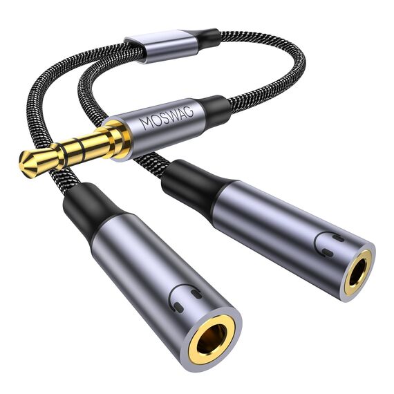 MOSWAG Audio Y Splitter Kabel, Aux Splitter Adapter 1 in 2 out, 3,5mm Stecker auf 2 Buchse Kopfhörer Adapter für Samsung, Smartphone, Kopfhörer, Lautsprecher, PS4, Switch, Tablets, PC