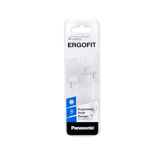 Panasonic RP-HJE125E-W In-Ohr-Kopfhörer - Drei Paar Pass-Stücke, 10-24.000 Hz, 1,1 m Kabel, weiß
