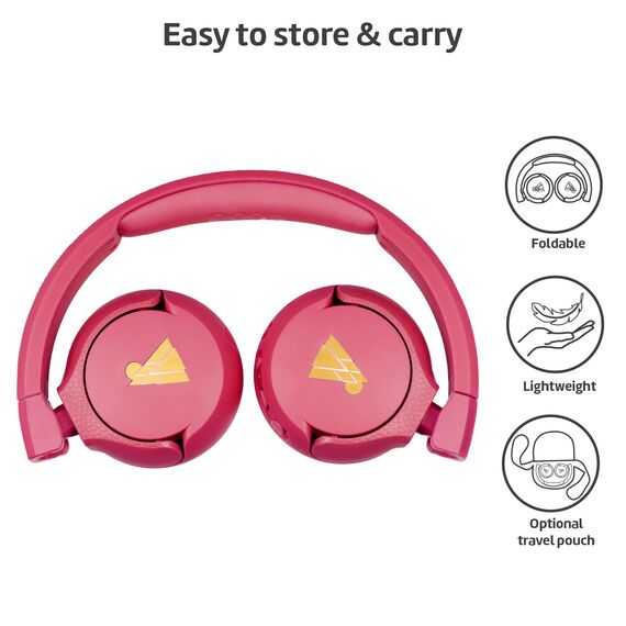 POGS Drahtloser Bluetooth Kinderkopfhörer | The Gecko 2 | Faltbarer robuster Kinderkopfhörer ab 3 Jahren | Lautstärkebegrenzung 85 dB | Mikrofon | On-Ear | Drahtlose Musik-Sharing-Funktion (rRosa)