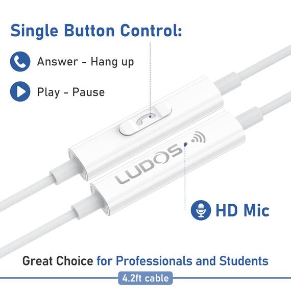 LUDOS Zenith Kopfhörer In Ear Kopfhörer mit Kabel und Mikrofon, 2-Jahre Garantie, In Ear Ohrhörer, 3,5 mm Klinkenstecker Earbuds, Satte Bässe Earphones, Headphones für iPhone, iPad, Samsung - Weiß