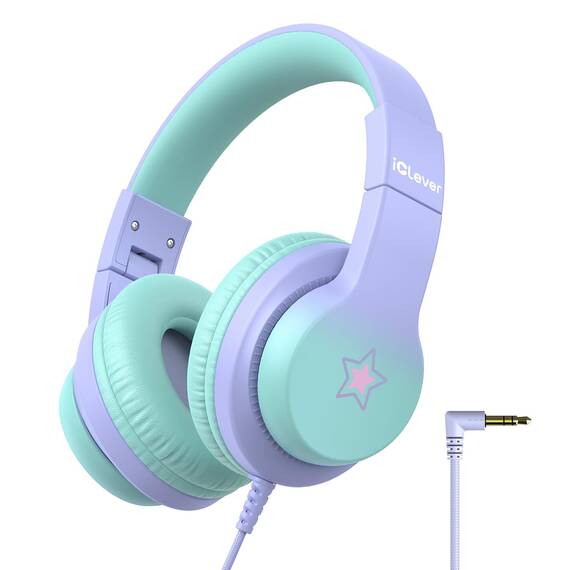 iClever Kinder Kopfhörer, Kinderkopfhörer mit Kabel 85dBA Sichere Lautstärke, HS19S Stereo-Sound Over Ear Kopfhörer für Kinder, Hi-Fi Klang, 3,5 mm kabelgebundene, Faltbare Kopfhörer für iPad/Computer