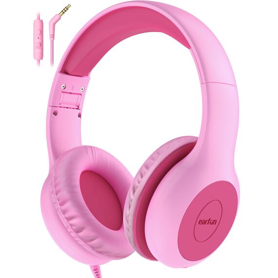 EarFun Kinder Kopfhörer, Kopfhörer Kinder mit Kabel, 85/94dB Lautstärkenbegrenzer, faltbar, verstellbar, Stereo Sound, HD-Mikrofon, Audio-Sharing, Over-Ear Kinderkopfhörer für Schule/Tablet/Reisen