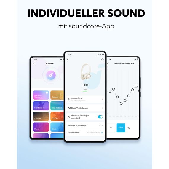 soundcore H30i Kabellose On-Ear Kopfhörer, Faltbares Design, Purer Bass, 70h Wiedergabe, Bluetooth 5.3, Leicht und bequem, App Steuerung, Multipoint-Verbindung