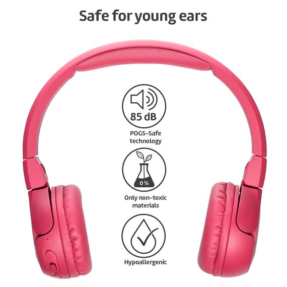 POGS Drahtloser Bluetooth Kinderkopfhörer | The Gecko 2 | Faltbarer robuster Kinderkopfhörer ab 3 Jahren | Lautstärkebegrenzung 85 dB | Mikrofon | On-Ear | Drahtlose Musik-Sharing-Funktion (rRosa)