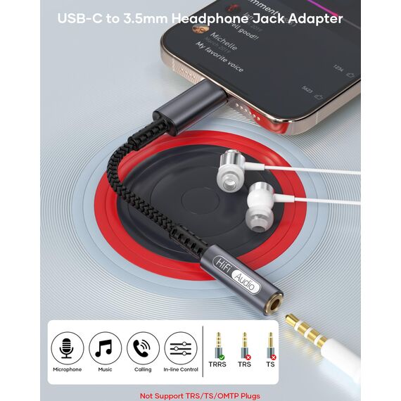 bakibo Adapter USB C auf Klinke 3.5mm (2 Stück), USB C auf 3.5 mm Jack Klinke Kopfhörer Adapter HiFi Audio DAC Typ C auf Aux Dongle Kabel kompatibel mit iPhone 17 16 15 iPad Pro Galaxy S25 S24, Grau