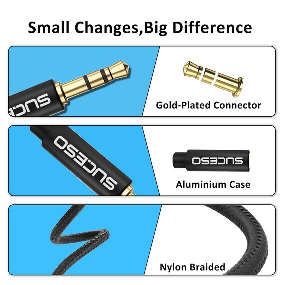 SUCESO Audio Klinke Y Splitter Adapter 3.5mm Stecker auf Buchse Headset Stereo Aux Splitter Kabel Kopfhörer Doppelstecker für Tablet, Laptop, Samsung, Smartphone, Lautsprecher, PC usw - 35cm(Schwarz)