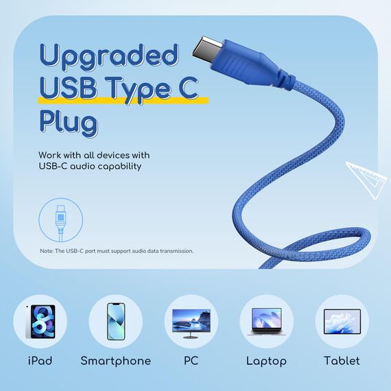 EarFun Kinder Kopfhörer, Kopfhörer Kinder mit USB-C Kabel, 85/94dB Lautstärkenbegrenzer, verstellbar, Stereo Sound, HD-Mikrofon, Audio-Sharing, Over-Ear Kinderkopfhörer für Schule/Tablet/Reisen