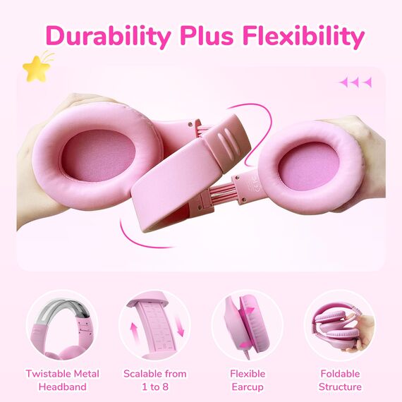 EarFun Kinder Kopfhörer, Over-Ear Kopfhörer für Kinder mit Kabel, 85/94dB Lautstärkenbegrenzer, Faltbar, Einstellbar, Hi-Fi Klang, HD-Mikrofon, Komfortables Tragen, Kinderkopfhörer für Schule/Tablet