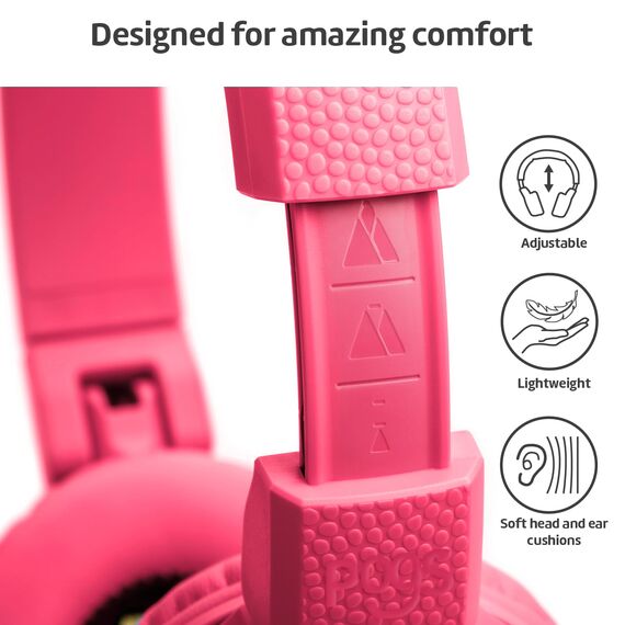 POGS Drahtloser Bluetooth Kinderkopfhörer | The Gecko 2 | Faltbarer robuster Kinderkopfhörer ab 3 Jahren | Lautstärkebegrenzung 85 dB | Mikrofon | On-Ear | Drahtlose Musik-Sharing-Funktion (rRosa)