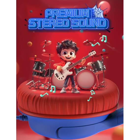 iClever Kopfhörer Kinder, Kinder Kopfhörer mit Kabel 85dBA Sichere Lautstärke, Stereo Sound, Over Ear Faltbare 3.5 mm Jack Kinder Kopfhörer für iPad, Tablets, Schule, Reisen,Schwarz und Rot