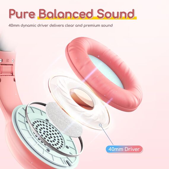 EarFun Kinder Kopfhörer, Kopfhörer Kinder mit Kabel, 85/94dB Lautstärkenbegrenzer, faltbar, verstellbar, Stereo Sound, HD-Mikrofon, Audio-Sharing, Over-Ear Kinderkopfhörer für Schule/Tablet/Reisen