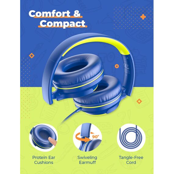 iClever Kinder Kopfhörer [2 Pack], Kabel Kopfhörer für Kinder mit Sharing Splitter-85dBA Safe Volume Limited, Tangle-Free Foldable Stereo für Schule/Tablet/Reisen