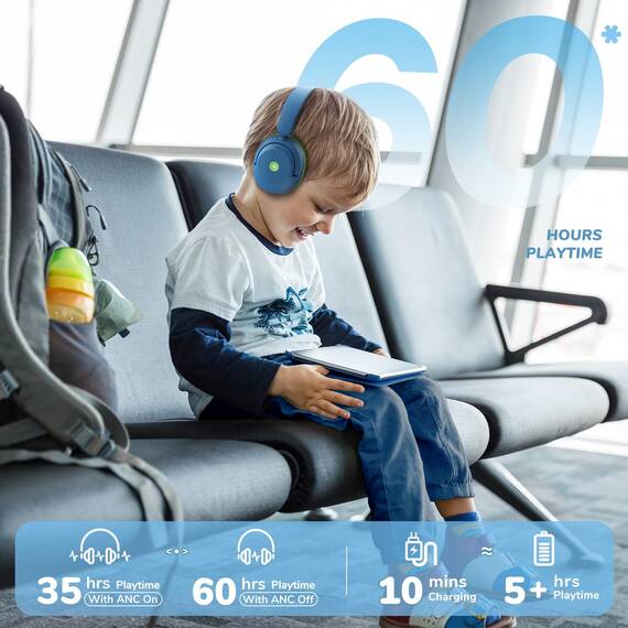 iClever Noise Cancelling Kopfhörer Kinder Bluetooth, 60H Spielzeit, 80dBA Sichere Lautstärke, Bequeme Passform, Bluetooth5.4, Preisgekrönte Kinder Kopfhörer AUX Kabel für Flugreisen
