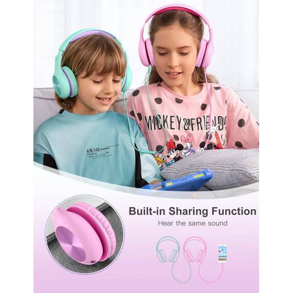 Nabevi Kinder Kopfhörer, Kopfhörer Kinder mit Kabel, 85/94dB Lautstärkegrenze, HD-Ton, Sharing-Funktion, Over-Ear Verstellbare Faltbare Kinderkopfhörer mit Mikrofon für Schule/Reise/PC/iPad, Rosa