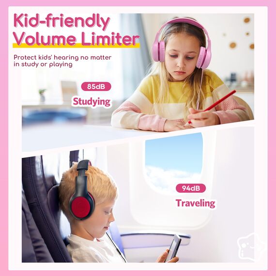 EarFun Kinder Kopfhörer, Kopfhörer Kinder mit Kabel, 85/94dB Lautstärkenbegrenzer, faltbar, verstellbar, Stereo Sound, HD-Mikrofon, Audio-Sharing, Over-Ear Kinderkopfhörer für Schule/Tablet/Reisen