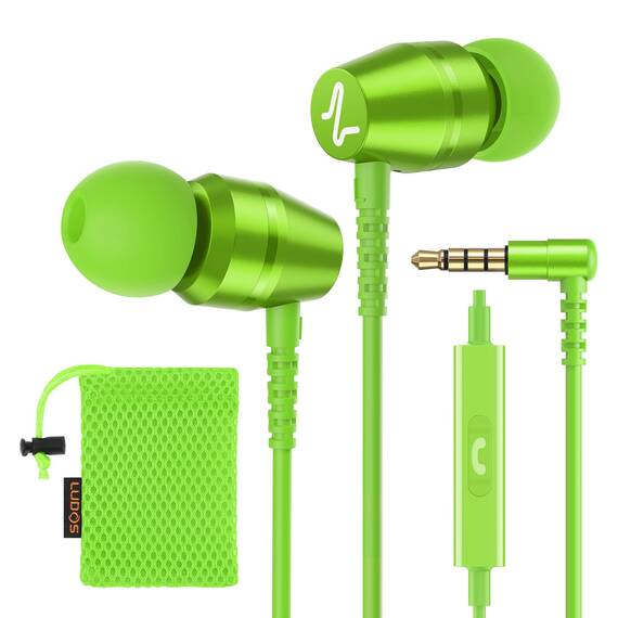 LUDOS OMNITONE Kopfhörer In Ear Kopfhörer mit Kabel und Mikrofon, 5 Jahre Garantie, In Ear Ohrhörer, 3,5 mm Klinkenstecker Earbuds, Satte Bässe Earphones, Headphones für iPhone, iPad, Samsung - Grün