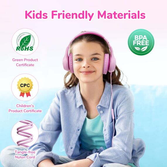 EarFun Kinder Kopfhörer, Over-Ear Kopfhörer für Kinder mit Kabel, 85/94dB Lautstärkenbegrenzer, Faltbar, Einstellbar, Hi-Fi Klang, HD-Mikrofon, Komfortables Tragen, Kinderkopfhörer für Schule/Tablet