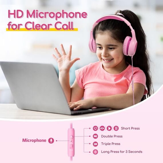EarFun Kinder Kopfhörer, Kopfhörer Kinder mit Kabel, 85/94dB Lautstärkenbegrenzer, faltbar, verstellbar, Stereo Sound, HD-Mikrofon, Audio-Sharing, Over-Ear Kinderkopfhörer für Schule/Tablet/Reisen