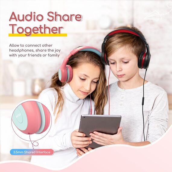 EarFun Kinder Kopfhörer, 3er-Pack, Kopfhörer Kinder mit Kabel, 85/94dB Lautstärkenbegrenzer, verstellbar, Stereo Sound, HD-Mikrofon, Audio-Sharing, Over-Ear Kinderkopfhörer für Schule/Tablet/Reisen