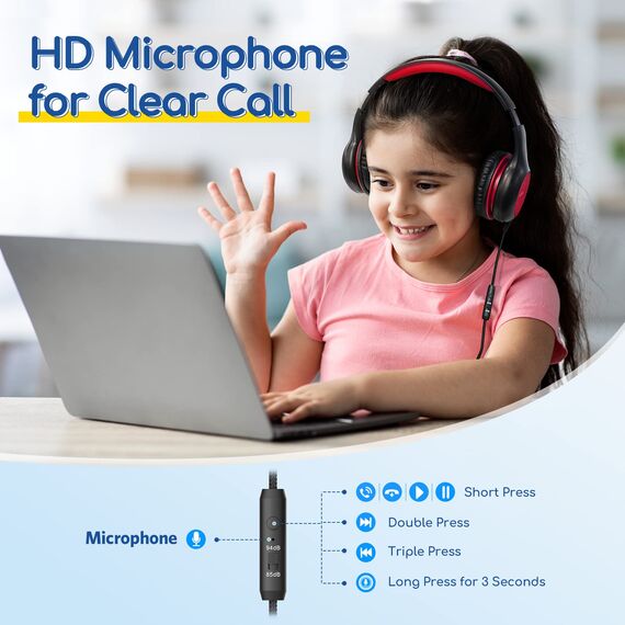 EarFun Kinder Kopfhörer, Kopfhörer Kinder mit Kabel, 85/94dB Lautstärkenbegrenzer, faltbar, verstellbar, Stereo Sound, HD-Mikrofon, Audio-Sharing, Over-Ear Kinderkopfhörer für Schule/Tablet/Reisen