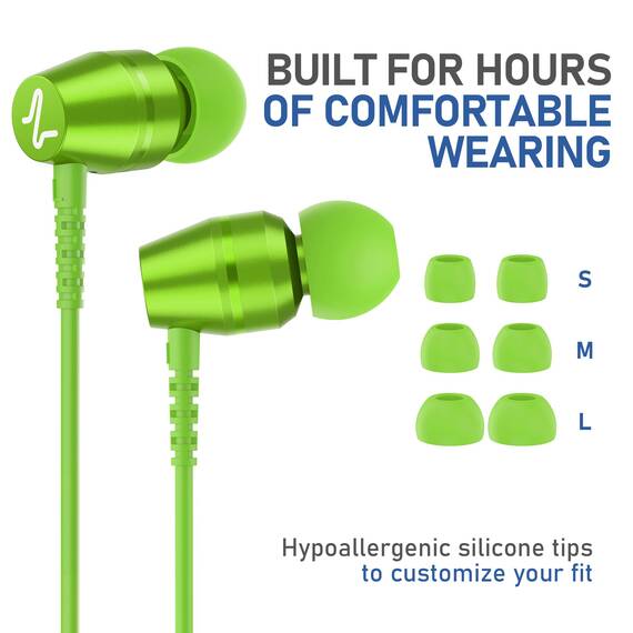 LUDOS OMNITONE Kopfhörer In Ear Kopfhörer mit Kabel und Mikrofon, 5 Jahre Garantie, In Ear Ohrhörer, 3,5 mm Klinkenstecker Earbuds, Satte Bässe Earphones, Headphones für iPhone, iPad, Samsung - Grün